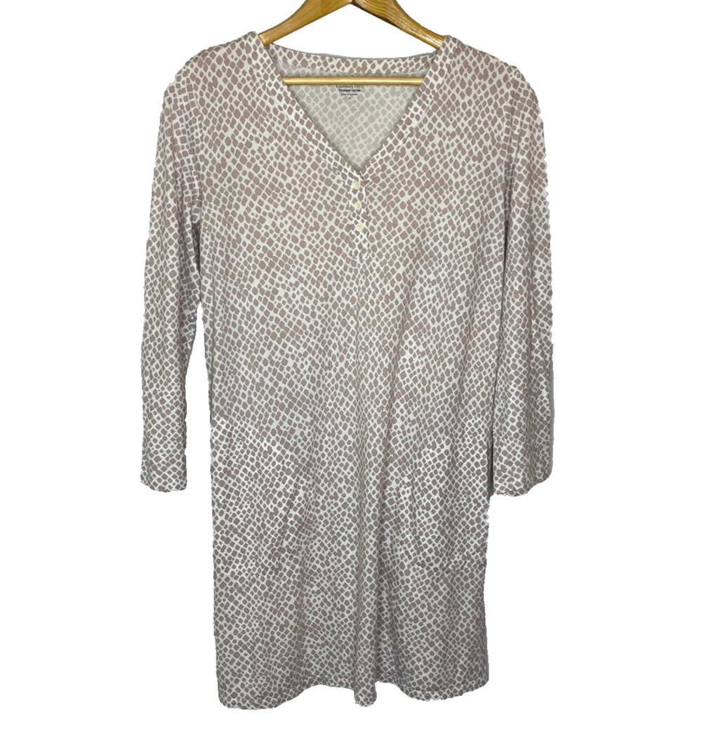 Women's Small Garnet Hill Organic Cotton Tan Button Front Sleep Dress